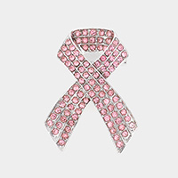 Rhinestone Embellished Pink Ribbon Pin Brooch